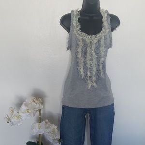 romeo & juliet gray tank top cream ruffles…